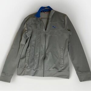 Puma Grey Track Jacket Activewear Sz M Full Zip Sports Casual Athletic Blue Logo